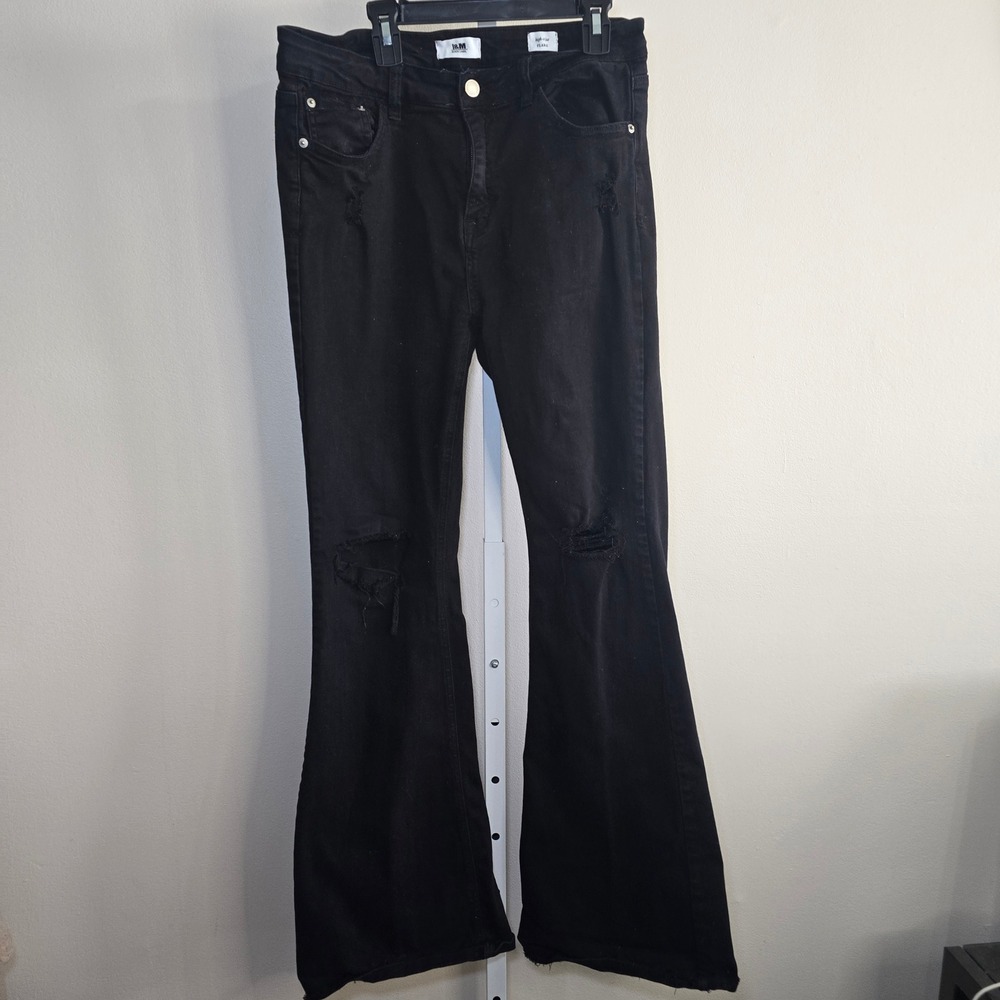 I&M Black Label High Rise‎ Flare Jeans Distressed Black Size 13